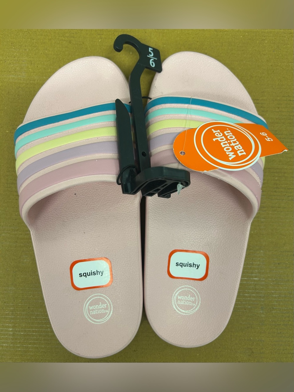 NWT-Wonder Nation Pink Squishy Slide Sandals Pastel Stripe - Women Size 5-6